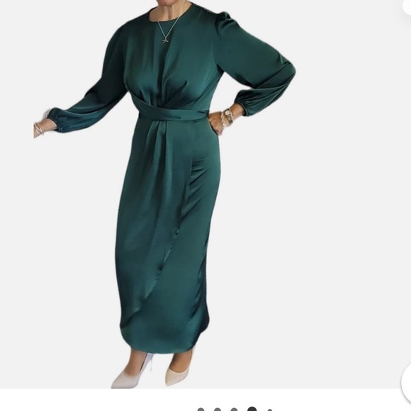 Women's Elegant Empire Waist Long Sleeve Satin
Maxi Dress new - Picture 3 of 6